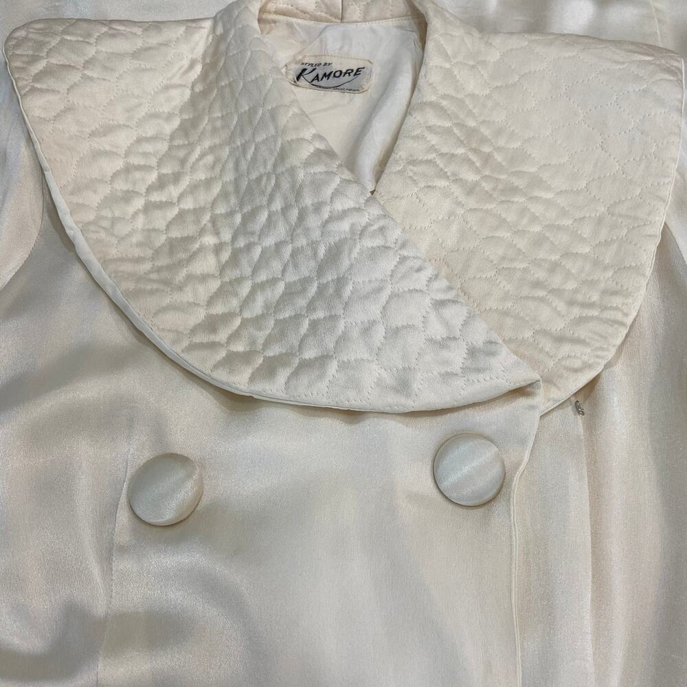 Vintage 30s 40s KAMORA Ivory Liquid Satin Maxi Dressing Gown Robe Women's Size S - Picture 14 of 15